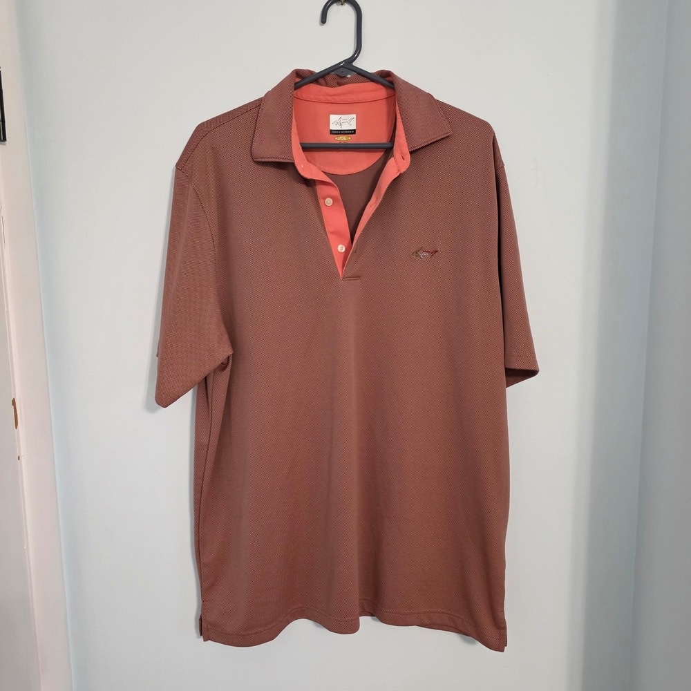 Greg Norman Play Dry Golf Polo Shirt Mens XL Burnt Orange Micro Pattern Shark
